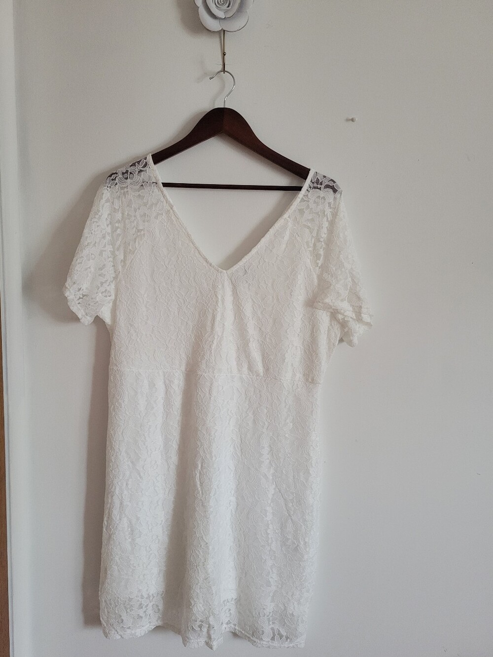 Women’s Plus Size  Floral Lace Short Sleeve Sexy V-Neck Cocktail Party Dress